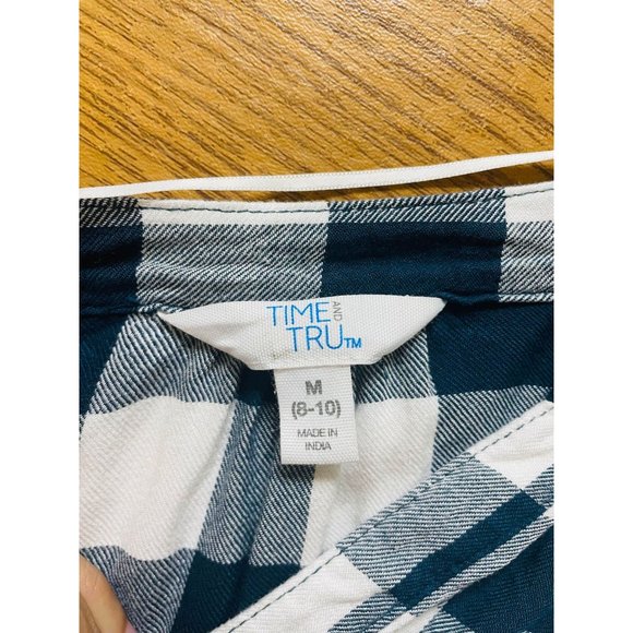 Time & Tru Turquoise Plaid V-Neck Custom Fall Graphic Blouse Size M 8-10 - Picture 9 of 10
